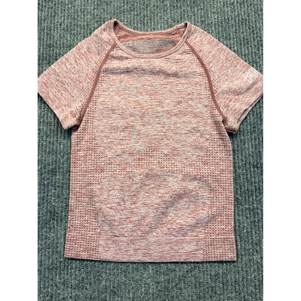 PINK Victorias Secret Seamless Short Sleeve Space Dye Athletic Top Mauve XS